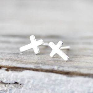 🎉 New Small Cross Silver Stainless Steel Earrings